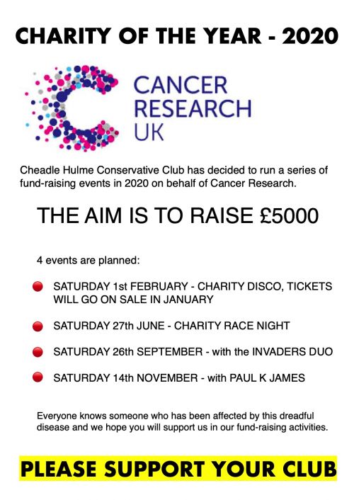 Charity Page detailing our nights to raise funds for Cancer Reseach Charity Page detailing our nights to raise funds for Cancer Reseach